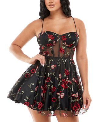 Juniors' Embroidered Illusion Fit & Flare Dress
