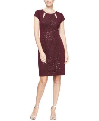 Sequinned-Lace-Panel Sheath Dress