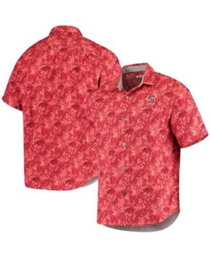 Men's Atlanta Braves Tommy Bahama Cream Baseball Camp Button-Up Shirt