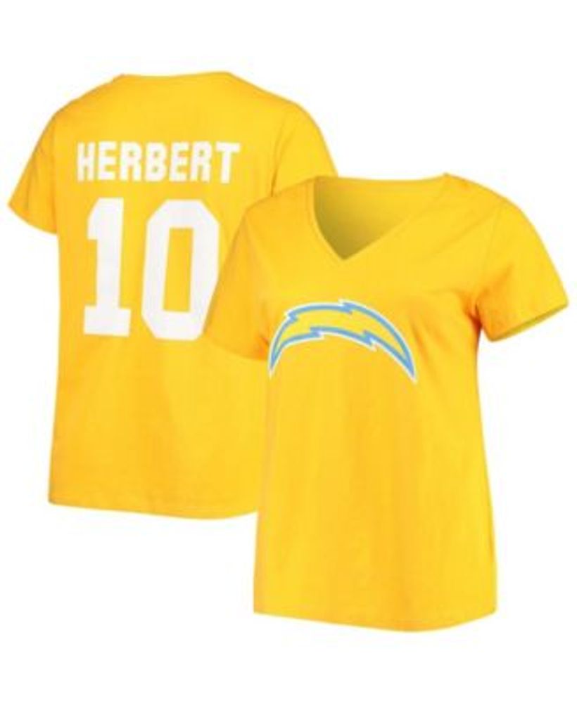 Fanatics Women's Plus Size Justin Herbert Gold-Tone Los Angeles Chargers  Name Number V-Neck T-shirt