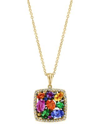 EFFY® Multi-Gemstone (3-1/10 ct. t.w.) & Diamond Square Cluster 18" Pendant Necklace in 14k Gold