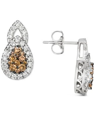 Chocolate Diamond (3/8 ct. t.w.) & Nude Diamond (3/8 ct. t.w.) Teardrop Cluster Stud Earrings in 14k White Gold