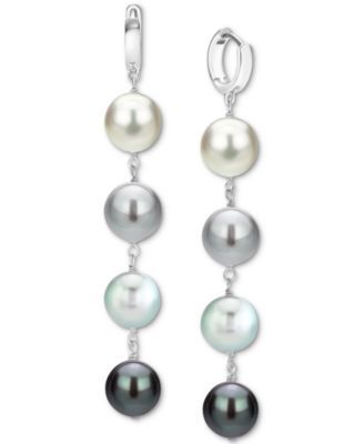 Multicolor Cultured Freshwater Pearl (10mm) Linear Drop Earrings in Sterling Silver