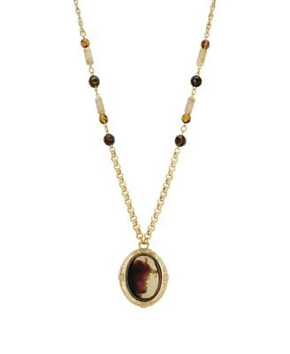 Gold-Tone Antique Glass STone Necklace