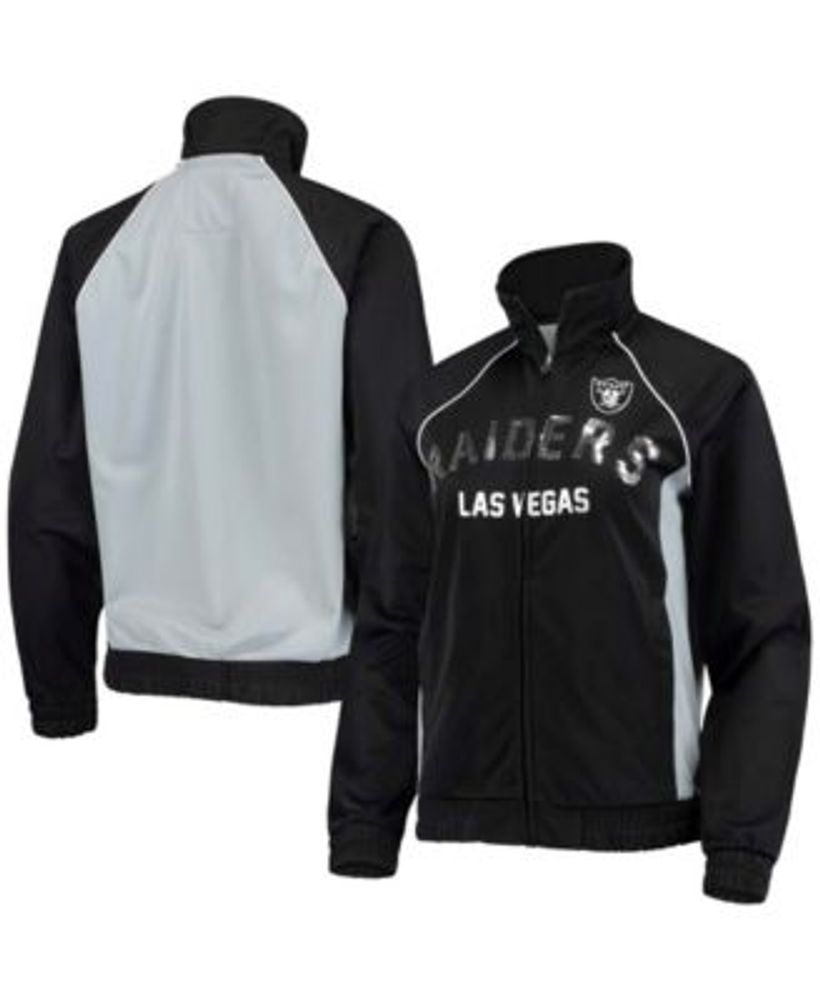 Women's Starter White/Black Las Vegas Raiders Overtime Raglan Full-Zip Track Jacket