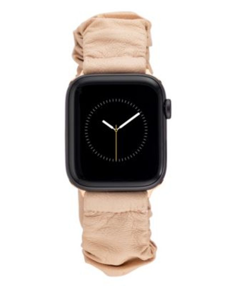 38/40/41mm Apple Watch Premium Leather Scrunchie Strap in Beige With Rose Gold Adaptors