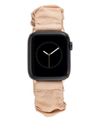 38/40/41mm Apple Watch Premium Leather Scrunchie Strap in Beige With Rose Gold Adaptors