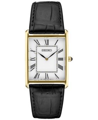 Men's Essentials Black Leather Strap Watch 28mm