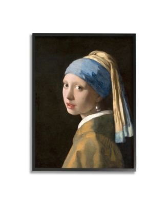 Vermeer Girl with a Pearl Earring Classical Portrait Painting Black Framed Giclee Texturized Art, 24" x 30"