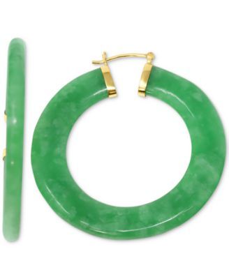 Green Jade Medium Hoop Earrings in 14k Gold