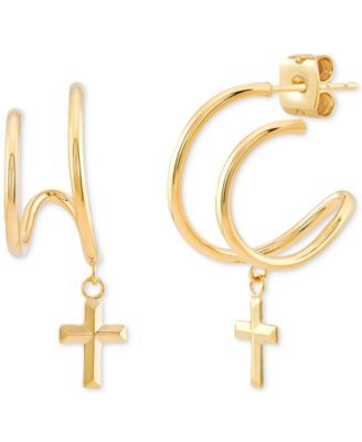 Cross Dangle Illusion Hoop Earrings in 10k Gold
