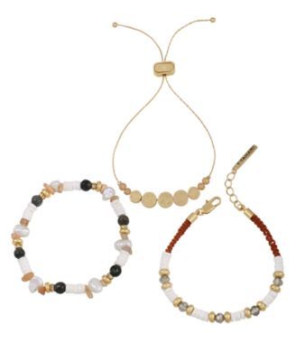 Women's Freshwater Imitation Pearl and White Shell Trio Bracelet Set