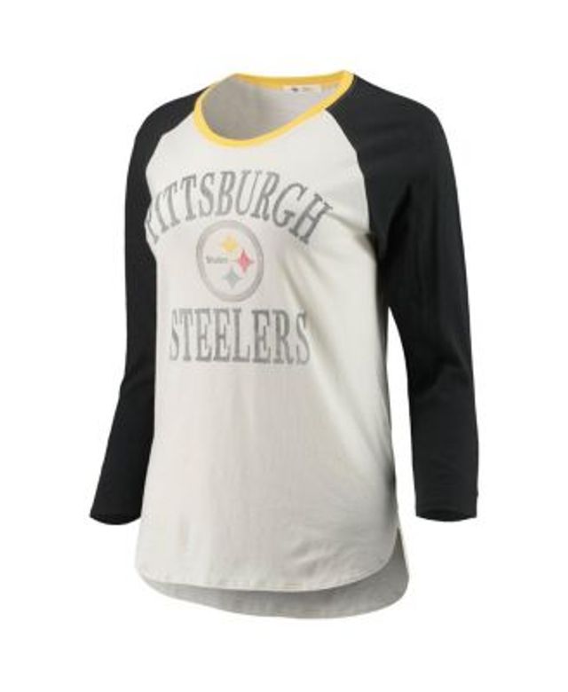 47 Brand Women's White and Black Pittsburgh Steelers Frankie Ring Around  Raglan Three-Fourth-Sleeve T-shirt