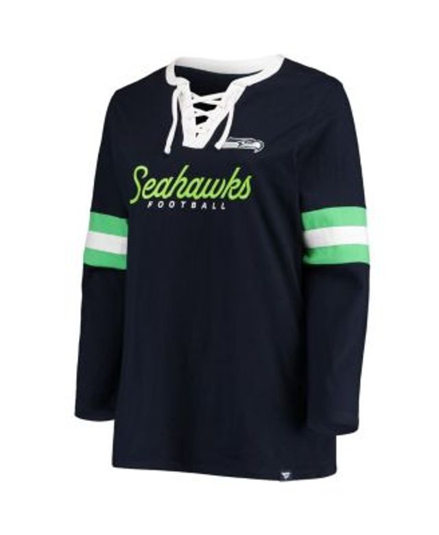 Profile Heathered Gray Seattle Seahawks Plus Size Lace-up V-neck T-shirt