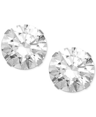 Cubic Zirconia Round Stud Earrings 14k Gold or White
