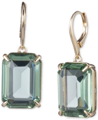 Gold-Tone Color Crystal Rectangle Drop Earrings