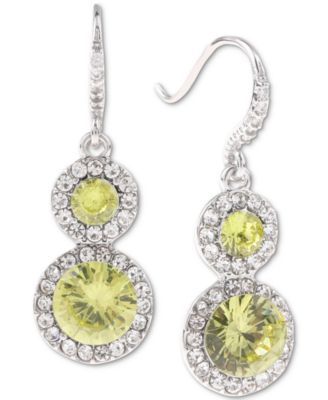 Silver-Tone Pavé & Stone Halo Double Drop Earrings, Created for Macy's