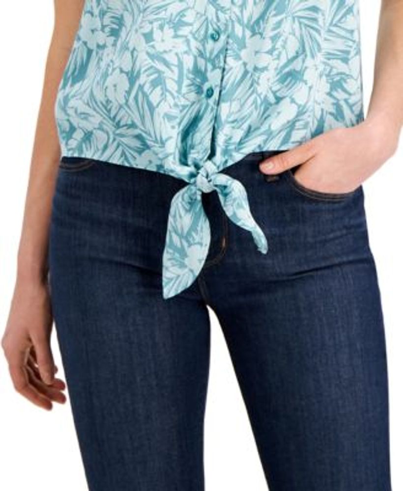 Women's Printed Tie-Hem Blouse, Created for Macy's