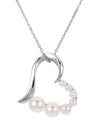 Cultured Freshwater Pearl (2-1/2 - 6mm) Open Heart 18" Pendant Necklace in Sterling Silver