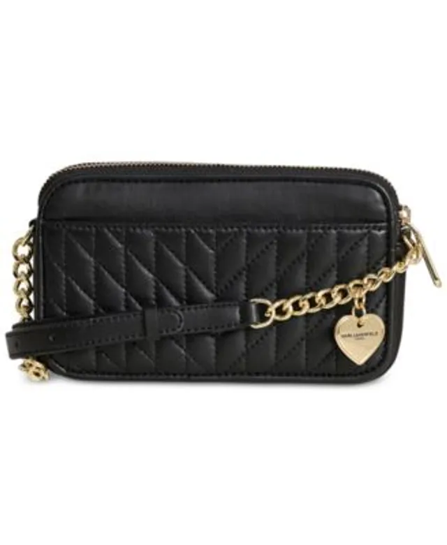 Karl Lagerfeld Paris Karolina Quilted Leather Crossbody Bag - Black/Gold