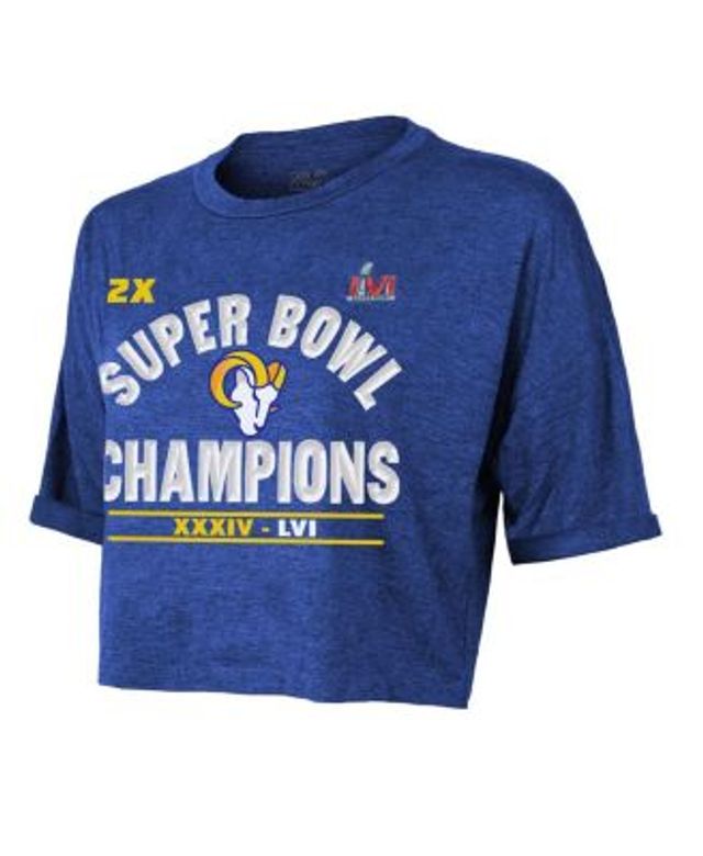 Women's Majestic Threads Royal Los Angeles Rams 2-Time Super Bowl Champions Always Champs Cropped T-Shirt