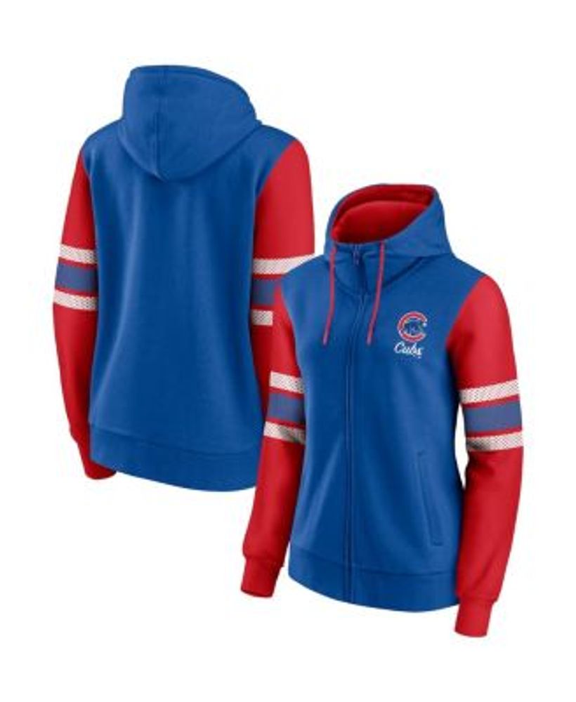 Women's Fanatics Branded Royal/Red Chicago Cubs Primary Script Full-Zip  Hoodie
