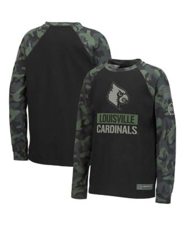 Men's Colosseum Black Louisville Cardinals OHT Military Appreciation Camo Raglan Long Sleeve T-Shirt Size: Large