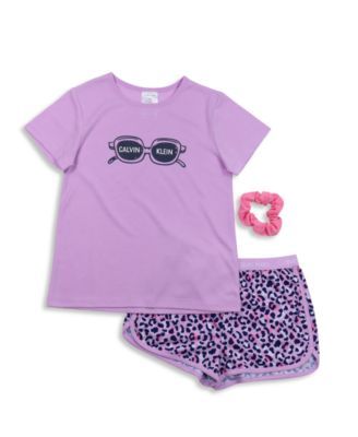 Big Girls T-shirt and Short Set with Scrunchie, 2 Piece Pajama