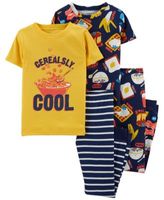 Little Boys Breakfast Snug Fit T-shirt and Pajama, 4 Piece Set