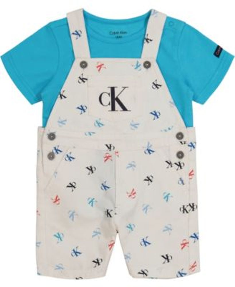 Baby Boys Brushed Twill Logo Shortall and T-shirt 2 Piece Set