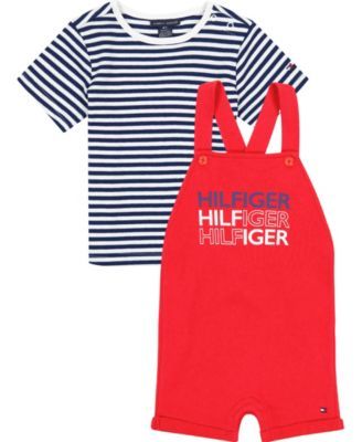 Baby Boys Knit Shortall with Striped T-Shirt, 2 Piece Set