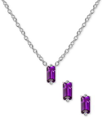 2-Pc. Set Amethyst Baguette Pendant Necklace & Matching Stud Earrings (5/8 ct. t.w.) Sterling Silver (Also Mystic Topaz Blue Topaz)
