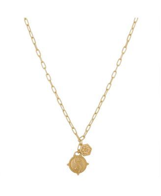 14K Gold Flash Plated Satin Finish Yin Yang and Flower Charm Y-Necklace