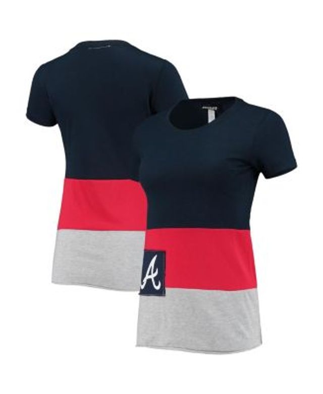 Women's Fanatics Branded White/Navy Atlanta Braves Iconic Noise Factor  Pinstripe V-Neck T-Shirt