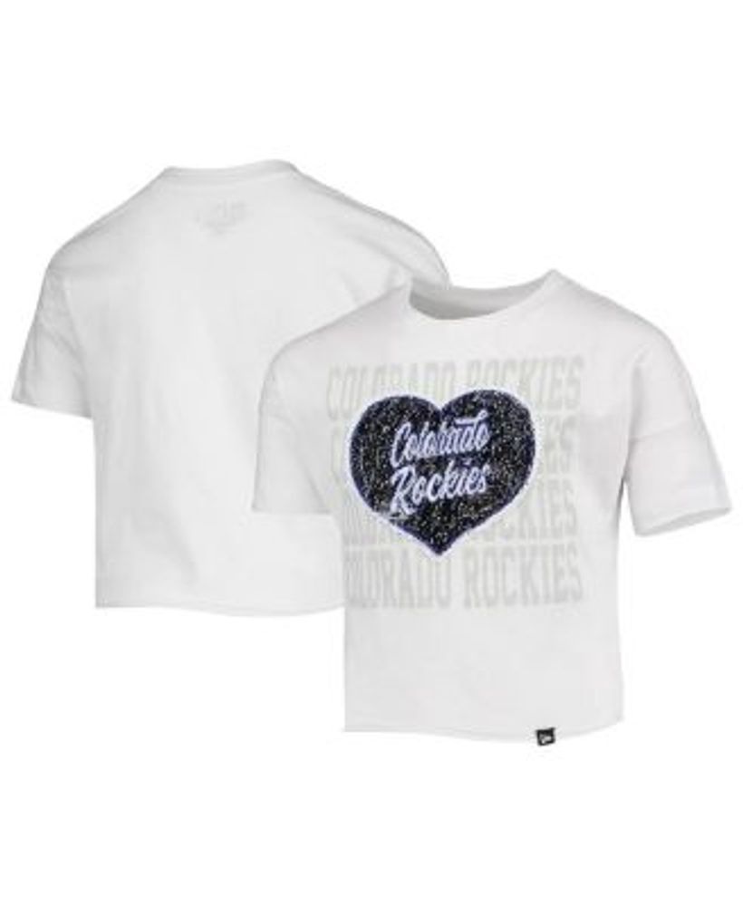 Girls Youth Chicago Cubs New Era White Flip Sequin Heart Crop Top