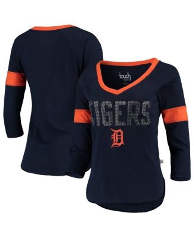 Detroit Tigers T Shirt Womens S Blue Gray Metallic 3/4 Sleeve v-Neck