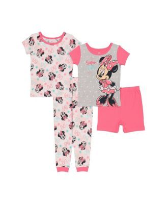 Toddler Girls Minnie Mouse T-shirts, Pajama and Shorts, 4-Piece Set