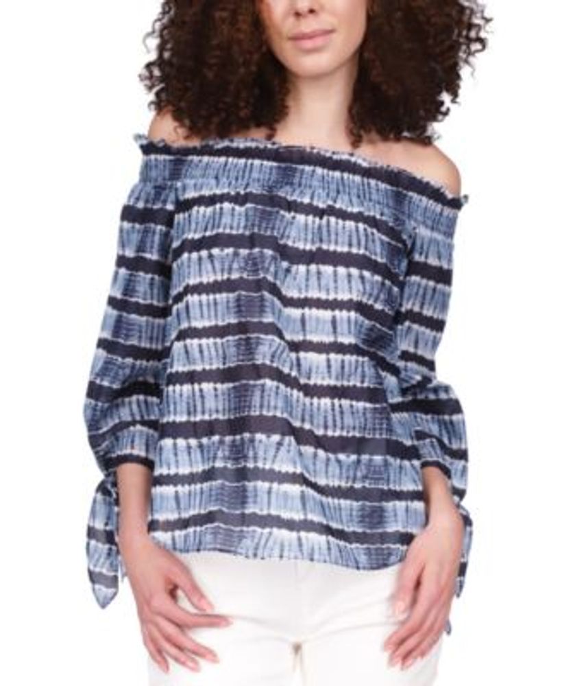 Michael Kors Women's Petite Shibori Cotton Printed Off-The-Shoulder Top |  Dulles Town Center