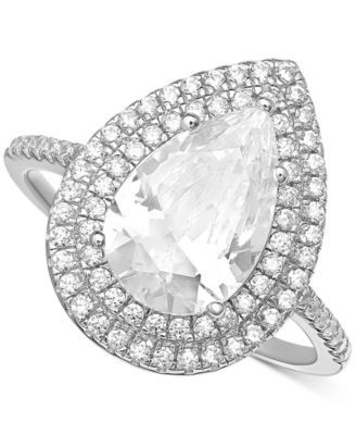 Cubic Zirconia Pear Double Halo Statement Ring Sterling Silver, Created for Macy's