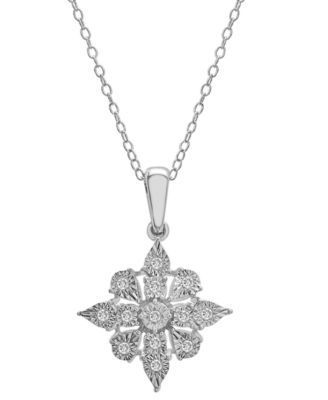 Diamond Quatrefoil Cluster 18" Pendant Necklace (1/10 ct. t.w.)  in Sterling Silver, Created for Macy's