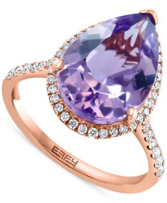 EFFY® Pink Amethyst (5-1/3 ct. t.w.) & Diamond (1/3 ct. t.w.) Teardrop Statement Ring in 14k Rose Gold