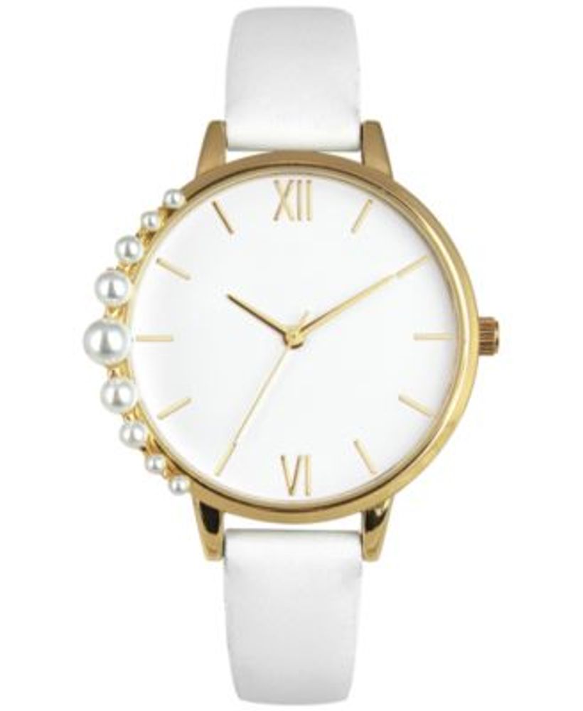 Women's White Faux-Leather Strap Watch 38mm, Created for Macy's