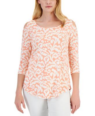 Petite Floral-Print Jacquard Top, Created for Macy's