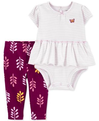 Baby Girls 2-Pc. Peplum Bodysuit & Printed Pants Set
