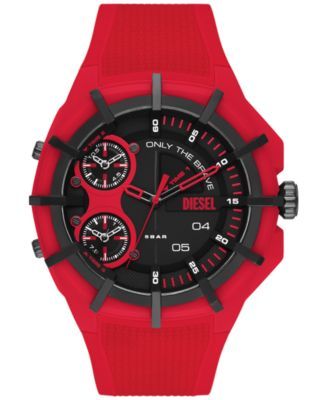 Men's Chronograph Framed Red Silicone Strap Watch 51mm