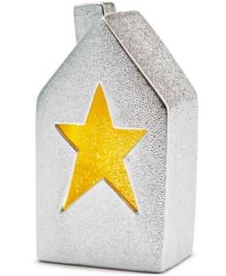 Holiday Lane Black & White Silver-Tone Porcelain Star-Cutout House LED Light-Up Decor, Created for Macy's