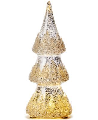 Holiday Lane Shine Bright LED Glass Silver-Tone Tree with Snowy Christmas Décor, Created for Macy's