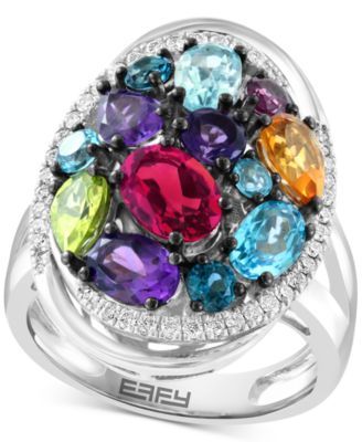 EFFY® Multi-Gemstone (4 ct. t.w.) & Diamond (1/4 ct. t.w.) Cluster Ring in Sterling Silver