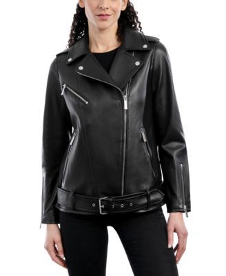 Women's Oversized Leather Moto Coat, Created for Macy's