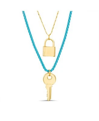 Yellow Gold-Tone Key and Lock Necklace Set